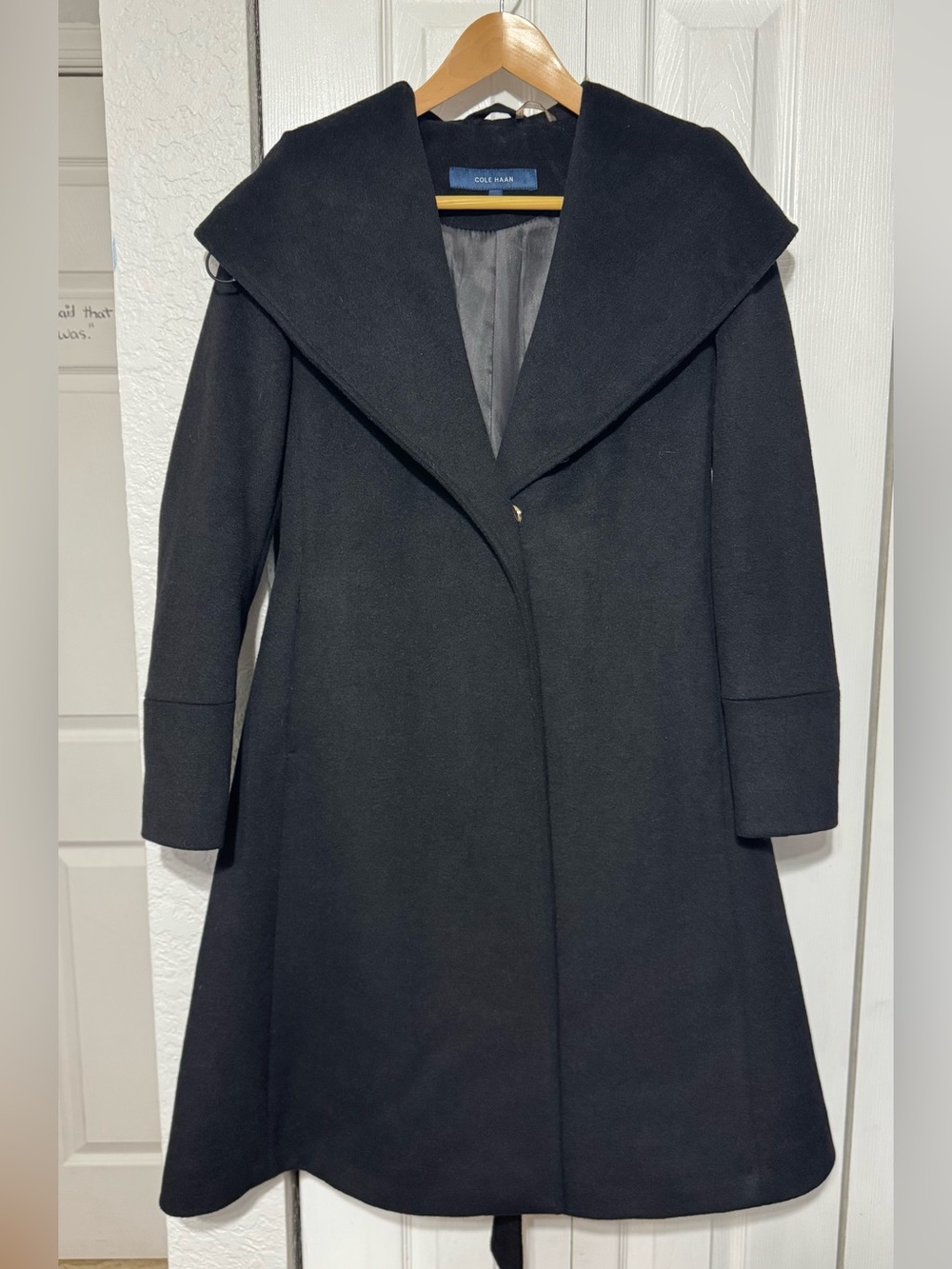 Cole Haan Black Hooded Wool-Blend Trench Coat